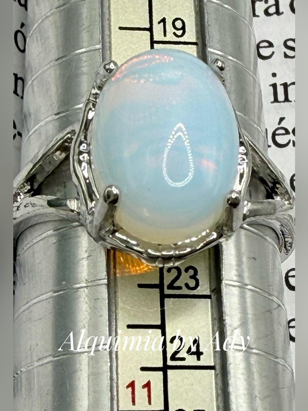 White Moonstone Silver Prong Ring